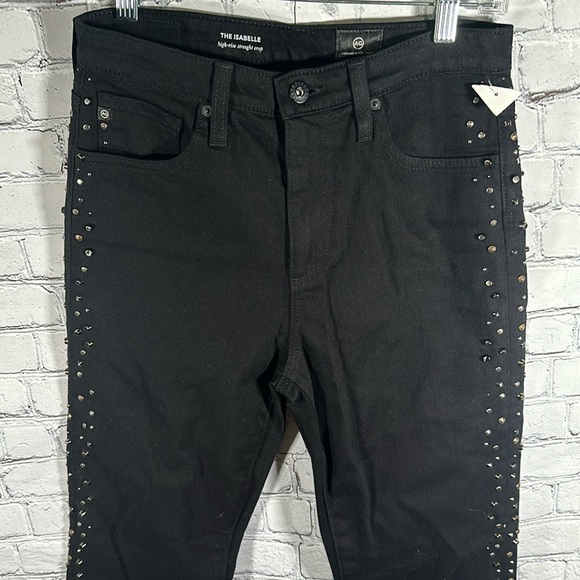 AG The Isabella Black High-Rise Straight Studded Jeans size 26 NEW - Picture 6 of 16